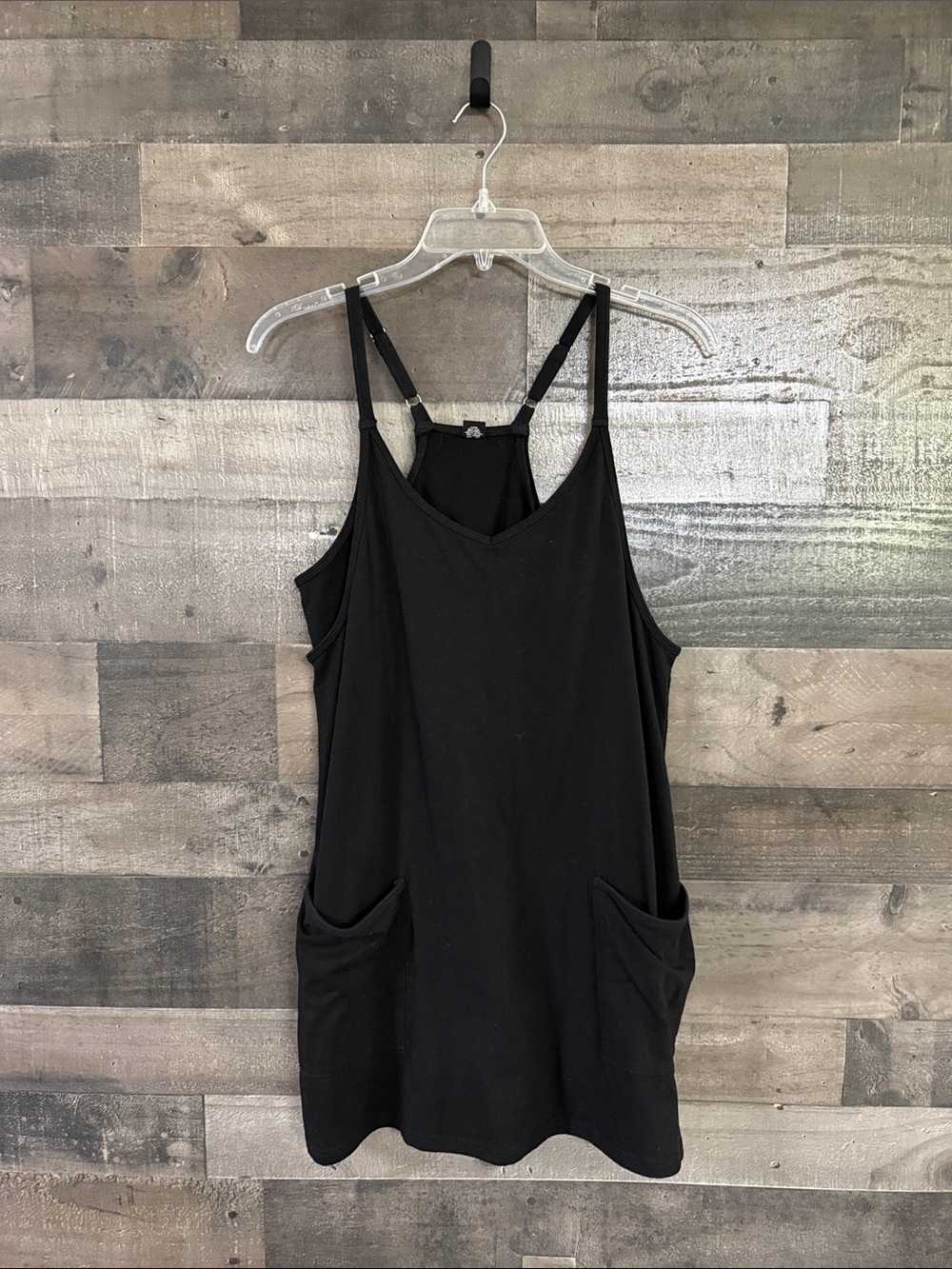 Black Sleeveless Pocket Romper Dress